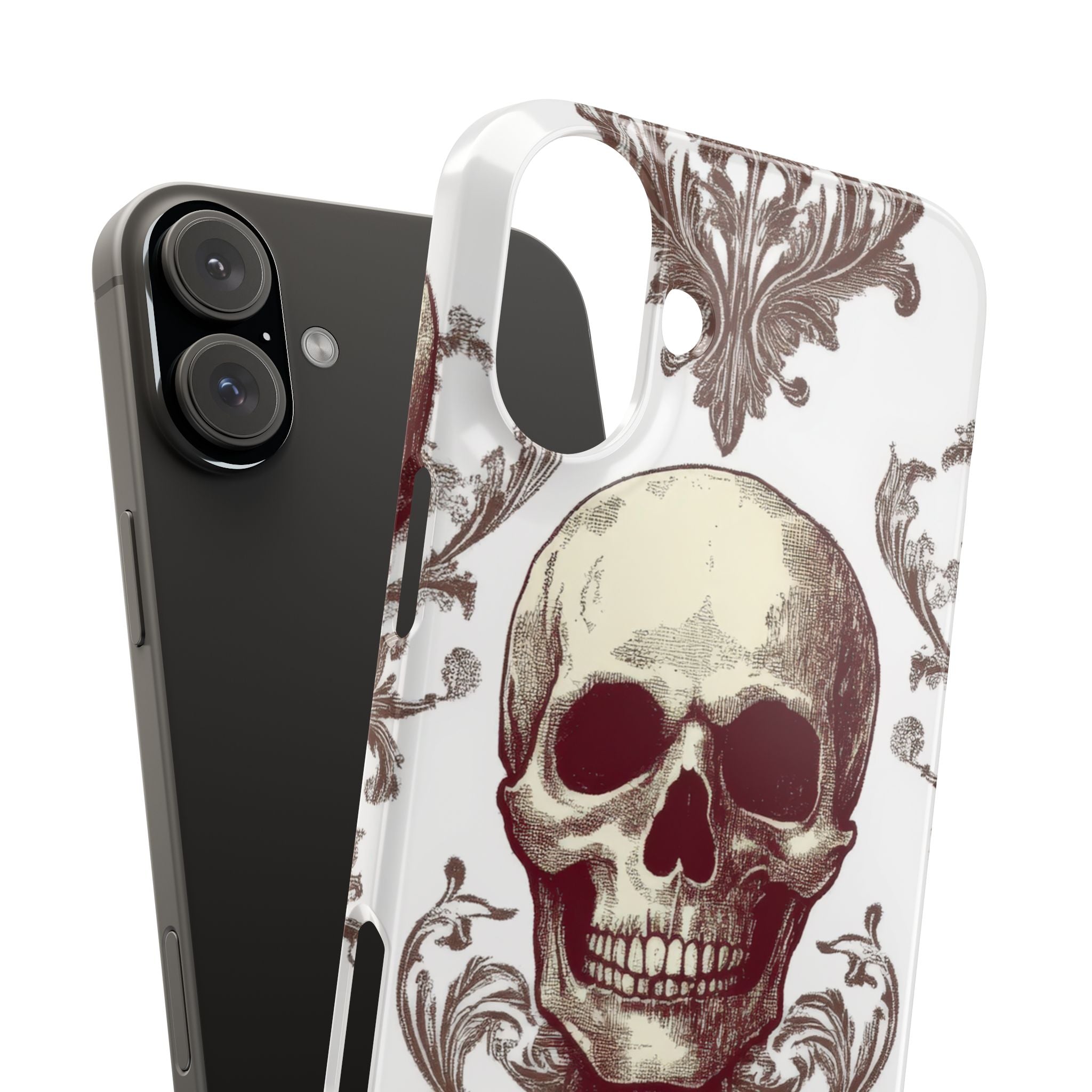 Gothic Skulls and Ornate Foliage iPhone 16 - Slim Phone Case