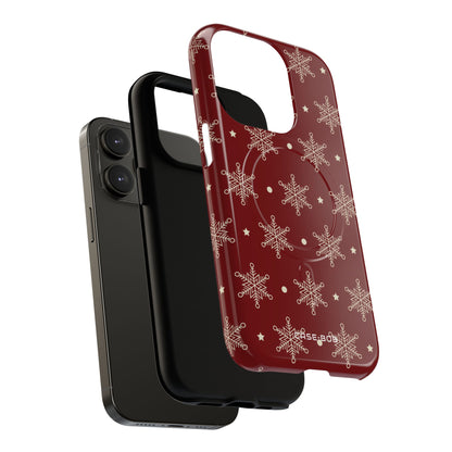 Cream Snowflake Crimson iPhone 14 Pro Case - Tough+