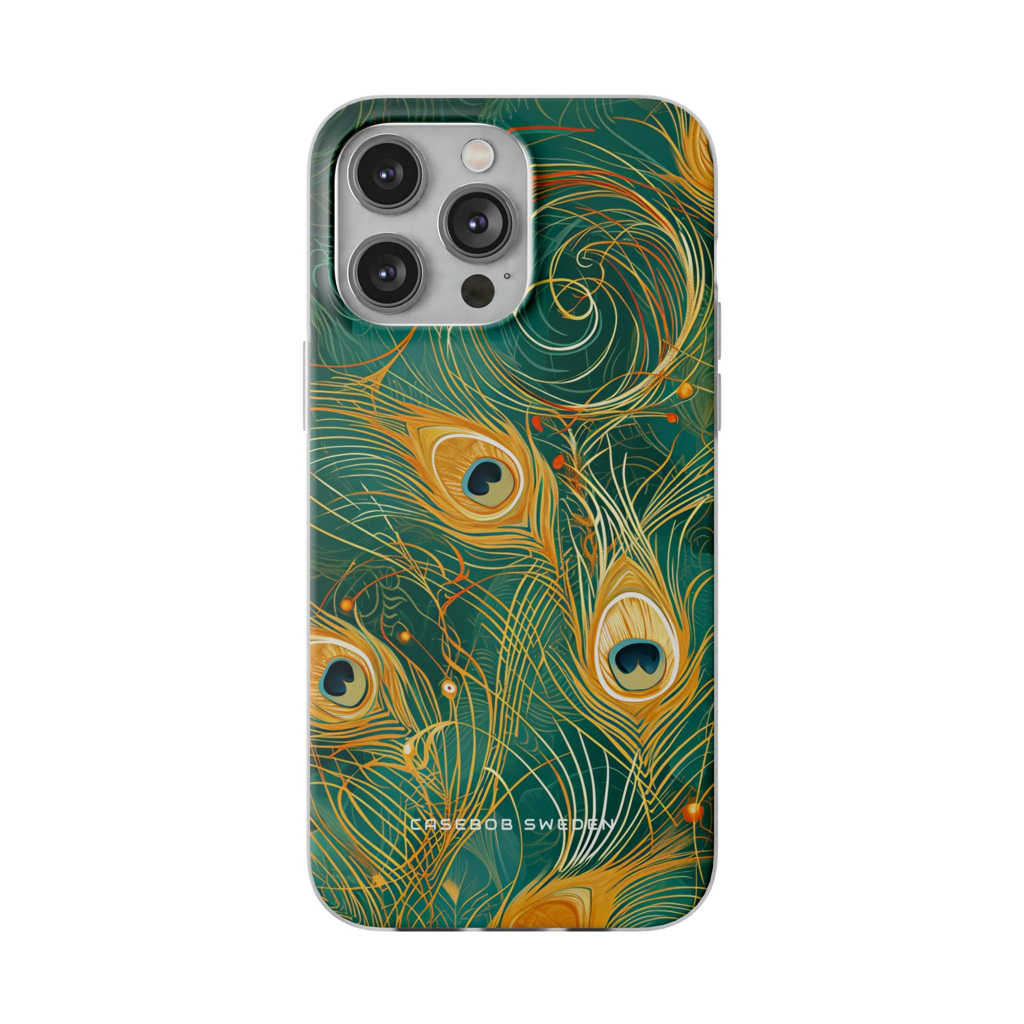 Peacock Elegance in Teal and Gold iPhone 14 - Flexi Phone Case