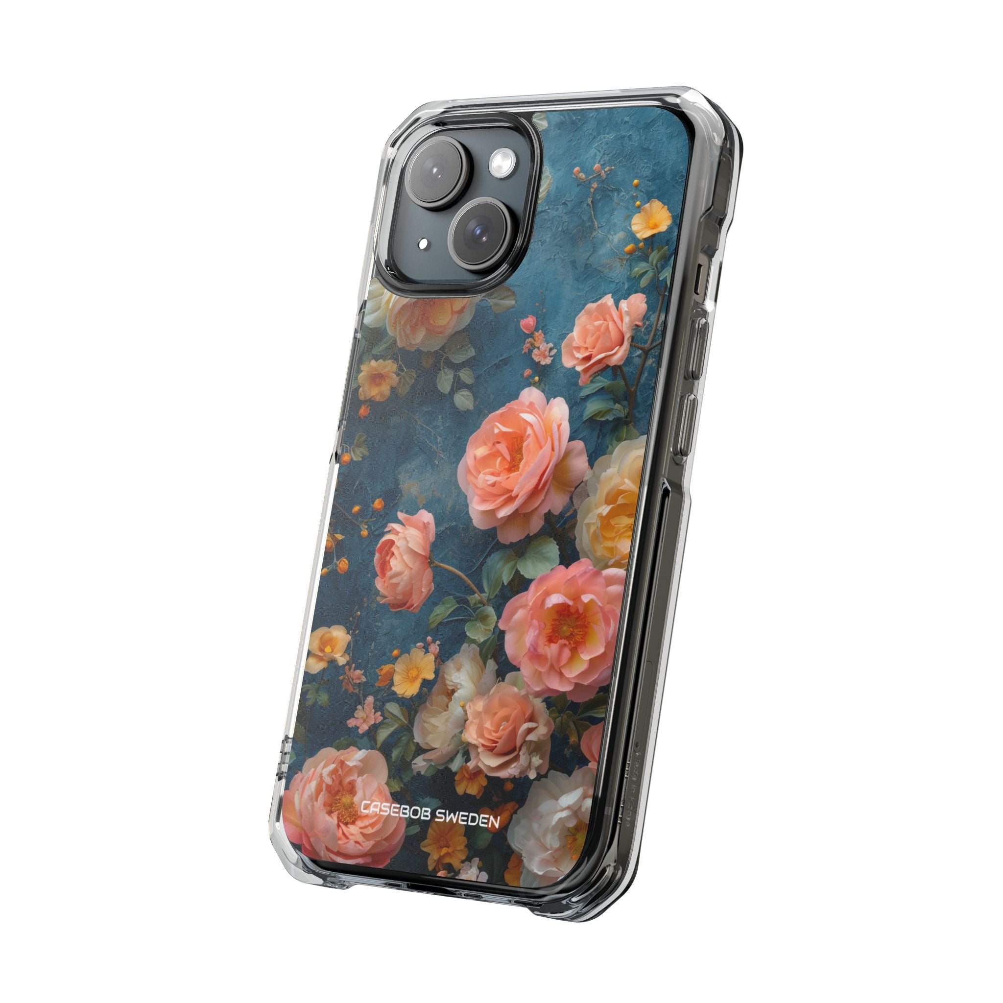 Blue Floral Elegance - Clear Impact iPhone 15 Phone Case