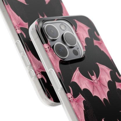 Gothic Pink Bats Aflame iPhone 15 - Flexi Phone Case