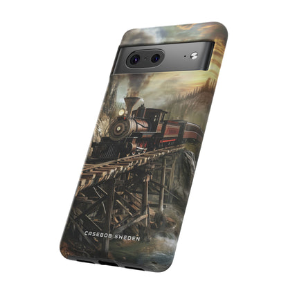 Vintage Steam Train Crossing Mountain Bridge Google Pixel 7 - Tough Phone Case