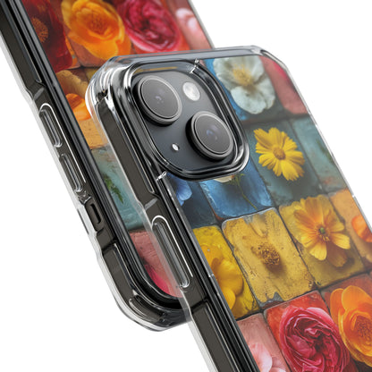 Vibrant Floral Tiles - Clear Impact iPhone 15 Phone Case