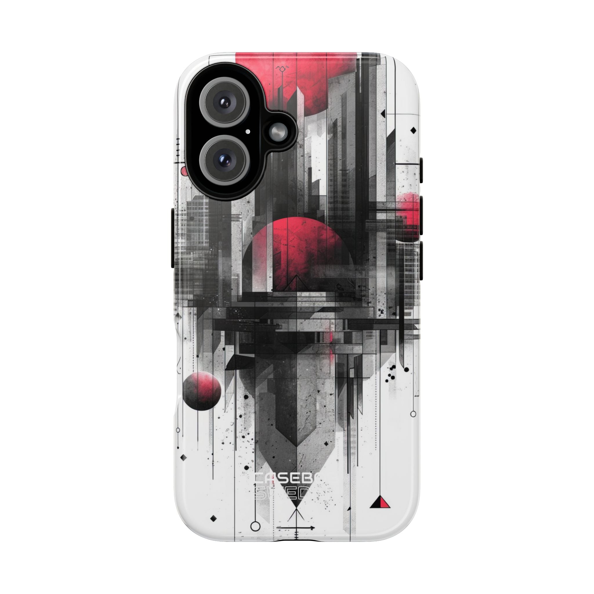 Crimson Gridlines Cityscape iPhone 16 - Tough