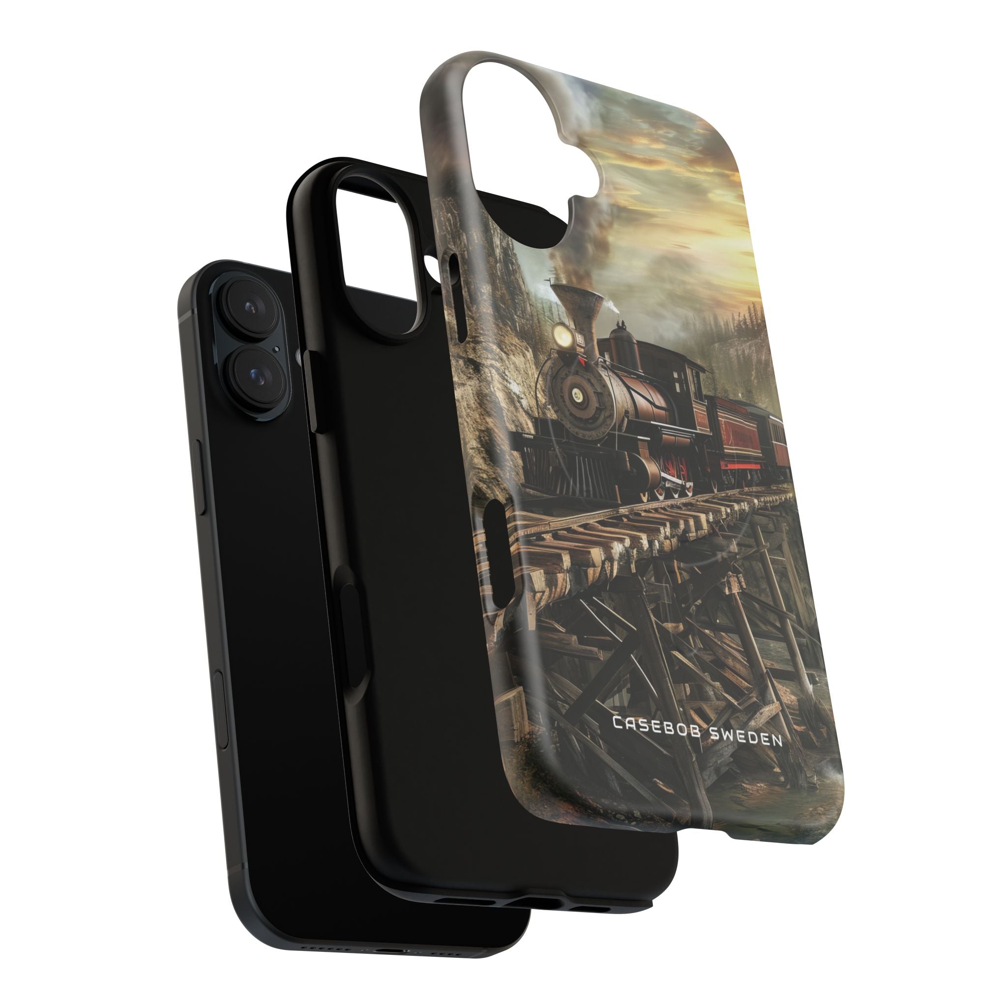 Vintage Steam Train Crossing Mountain Bridge iPhone 16 | Tough+ Phone Case