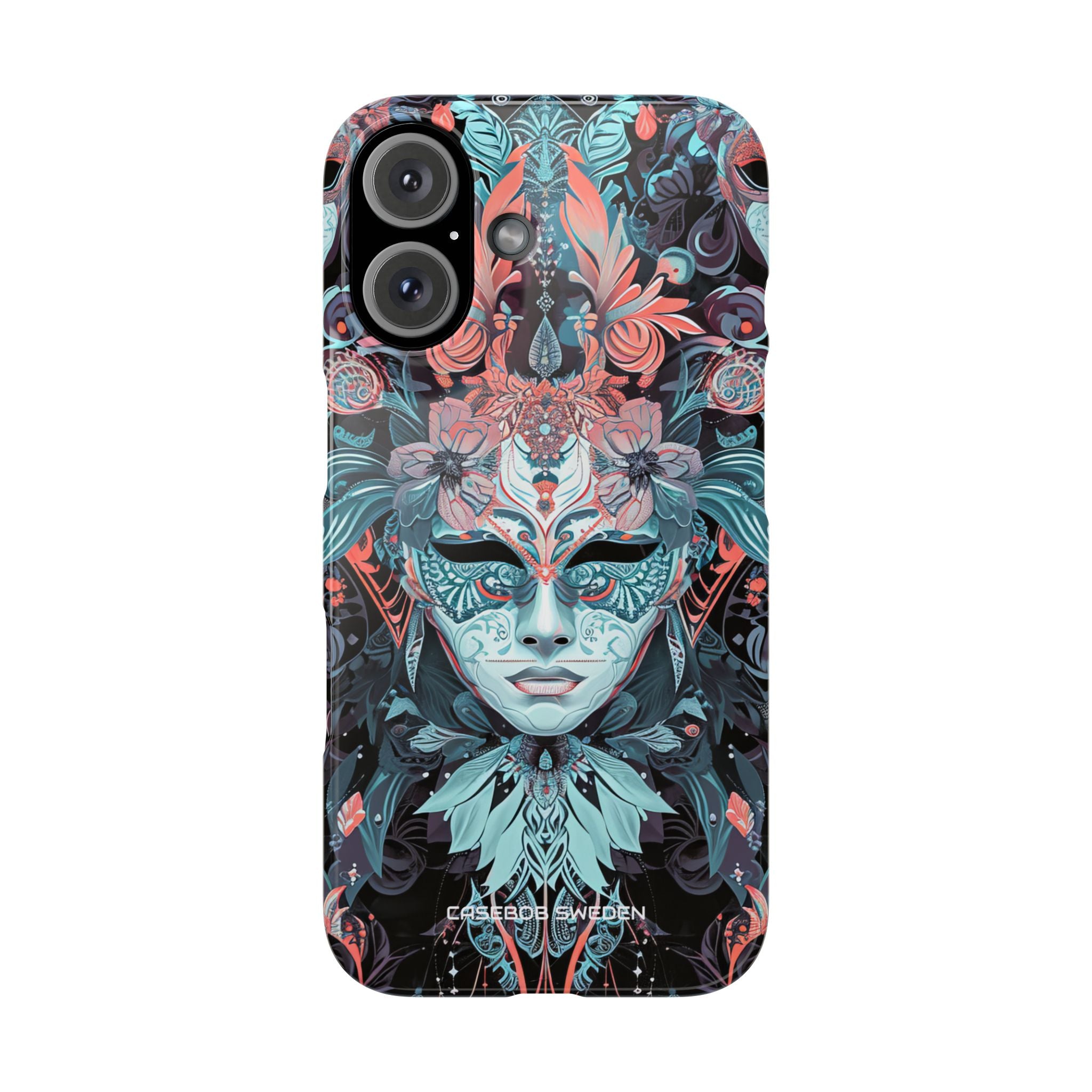 Mystic Teal Coral Mask - Slim iPhone 16 Phone Case