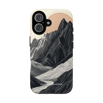 Minimalist Mountain Landscape with Flowing River iPhone 16 - Tough Phone Case