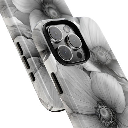 Grayscale Floral Harmony iPhone 16 - Tough