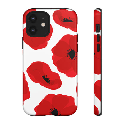 Red poppies on white iPhone case - Protective Phone Case