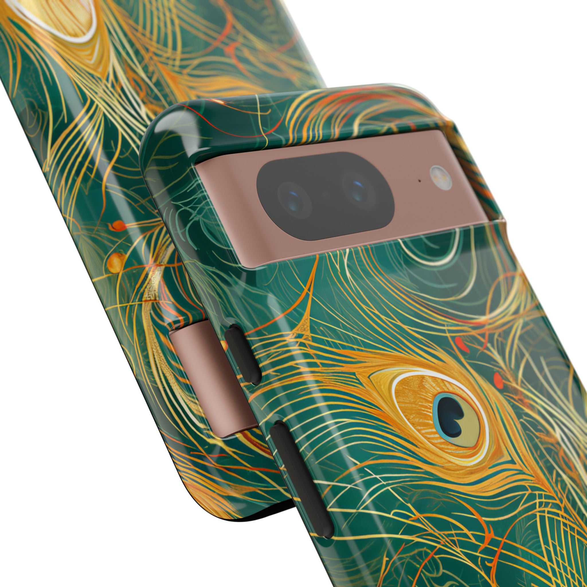 Peacock Elegance in Teal and Gold Google Pixel 8 - Tough Phone Case