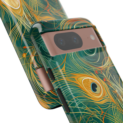 Peacock Elegance in Teal and Gold Google Pixel 8 - Tough Phone Case