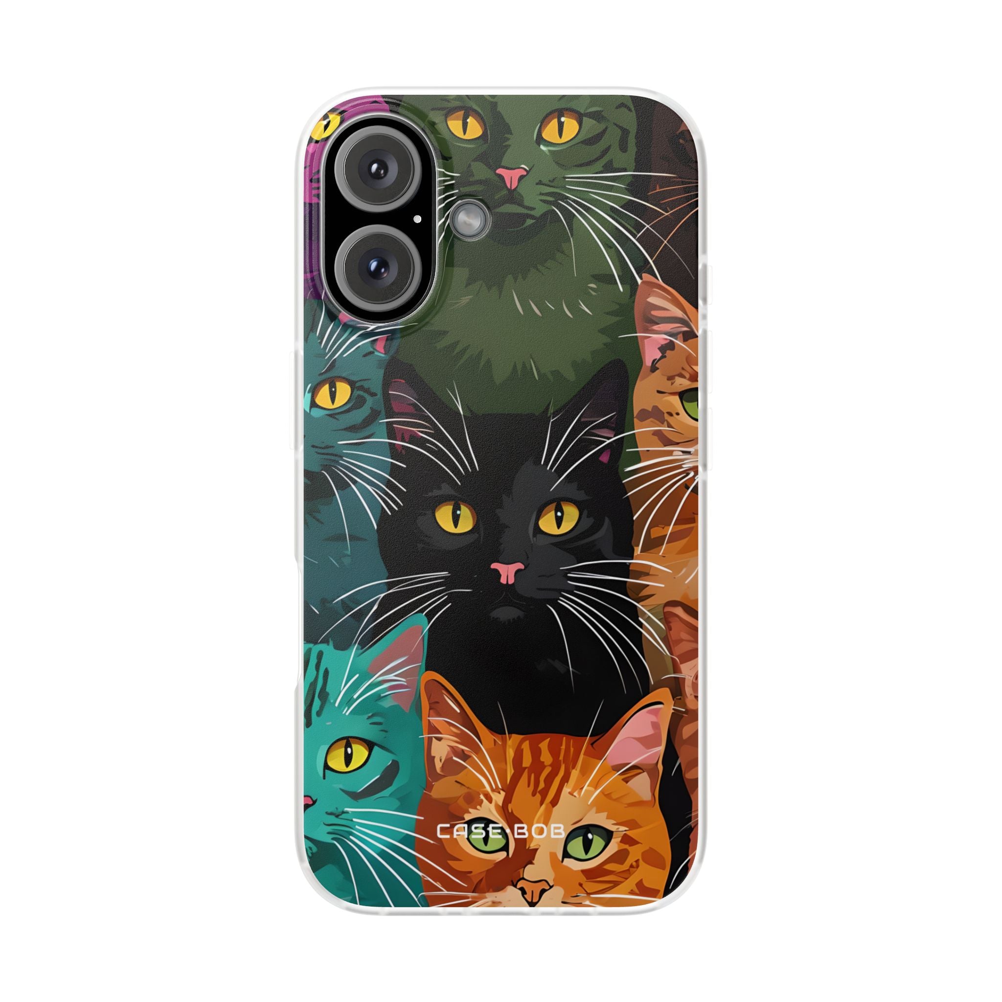 Teal Cat Grid iPhone 16 Case - Soft