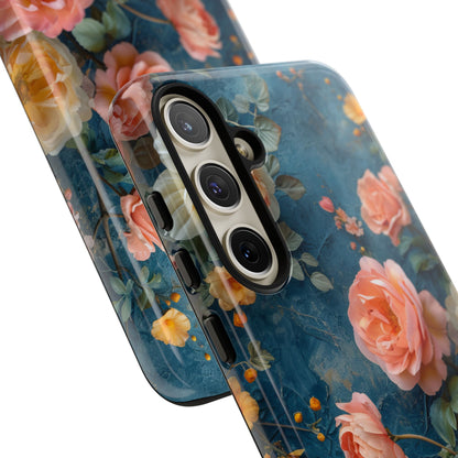 Blue Floral Elegance - Tough Samsung S24 Phone Case