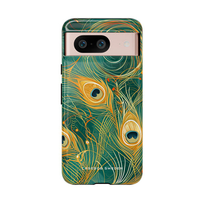 Peacock Elegance in Teal and Gold Google Pixel 8 - Tough Phone Case