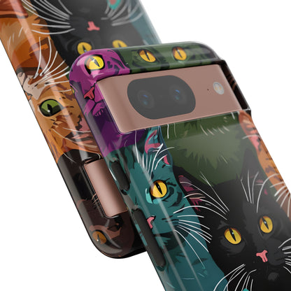 Teal Cat Grid Google Pixel 8 Case - Tough