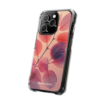 Pink Serenity Leaf Design - Clear Impact iPhone 14 Phone Case