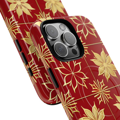 Elegant Gold Floral Seamless Rich Red iPhone 16 - Tough+