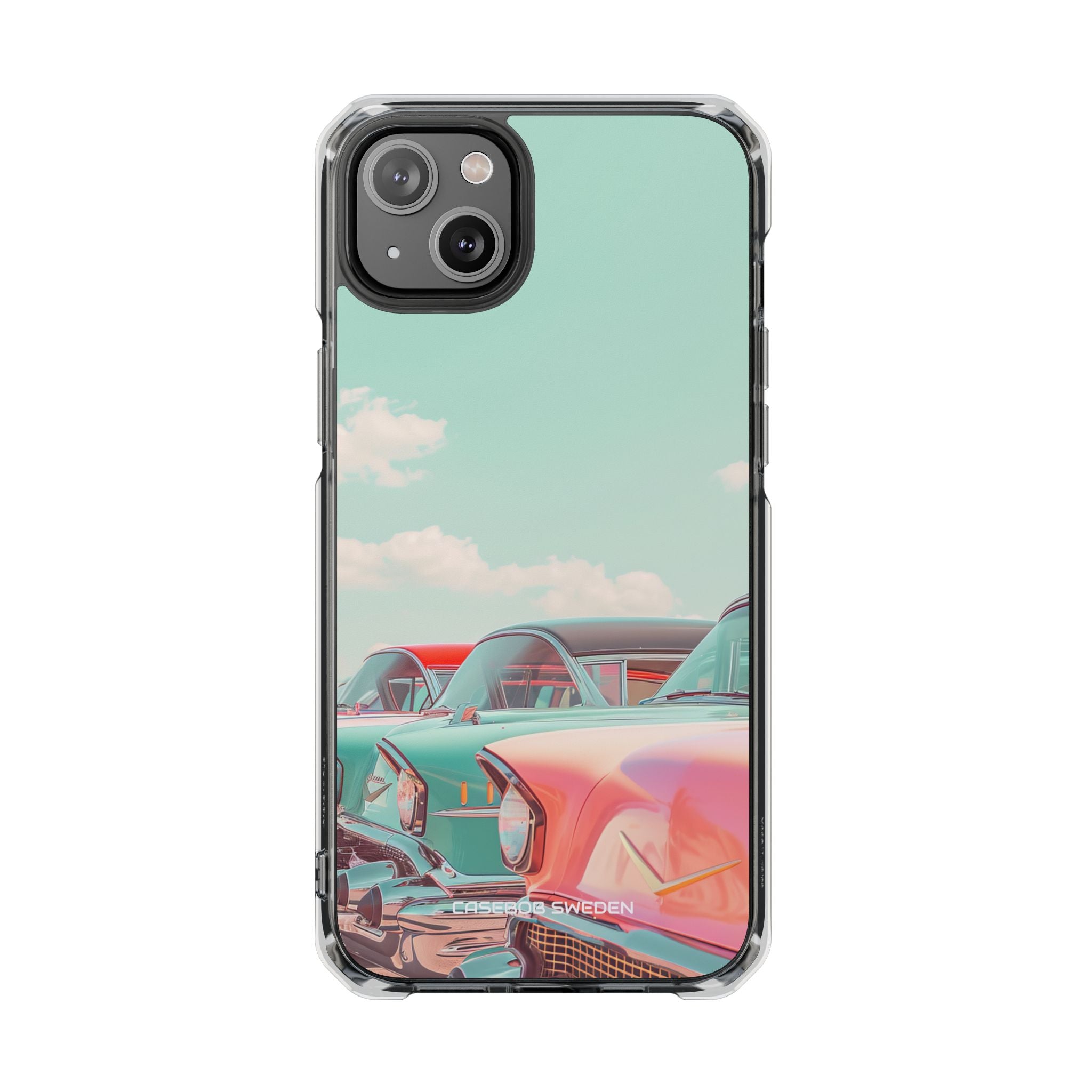 Vintage Turquoise Cars - Clear Impact iPhone 14 Phone Case