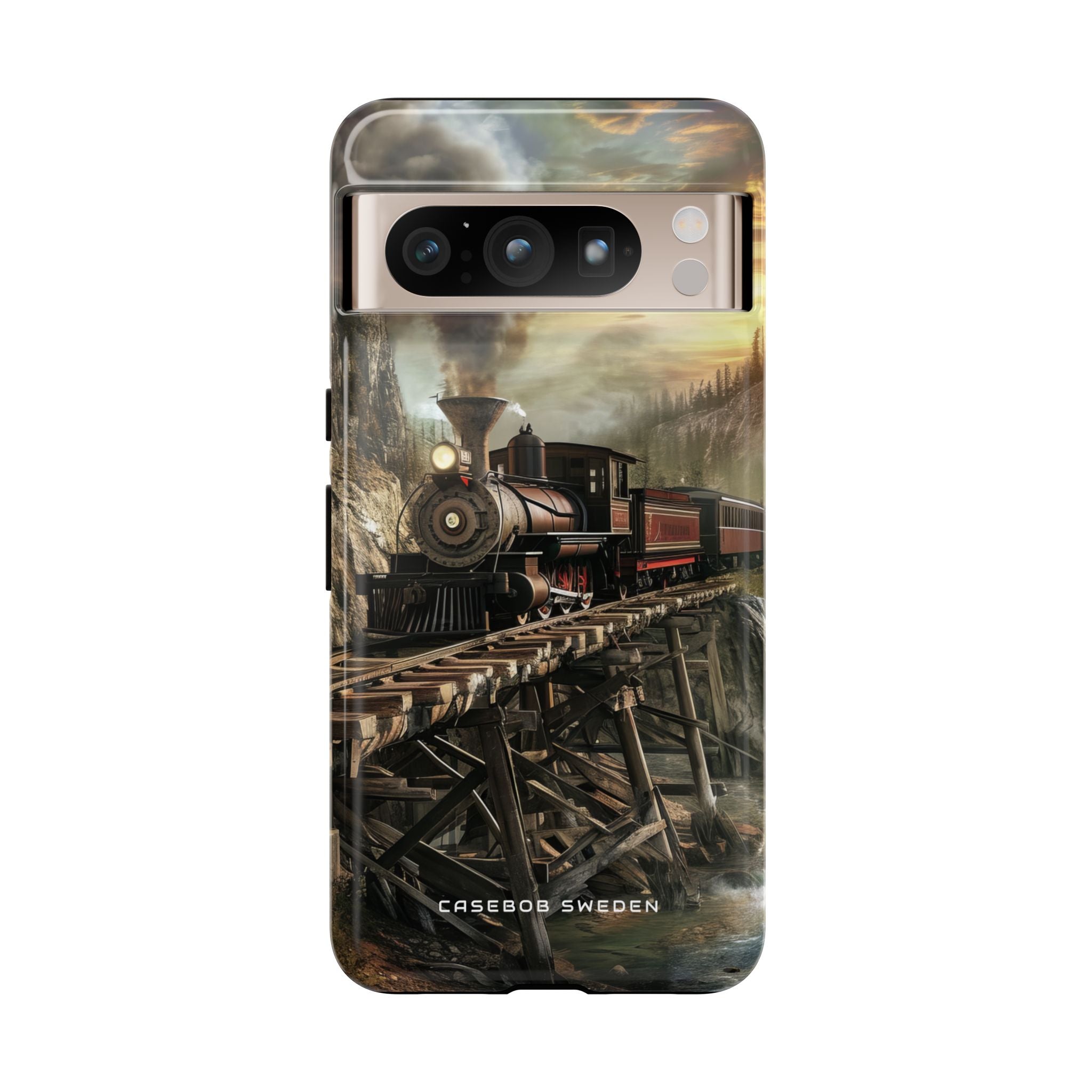 Vintage Steam Train Crossing Mountain Bridge Google Pixel 8 - Tough Phone Case