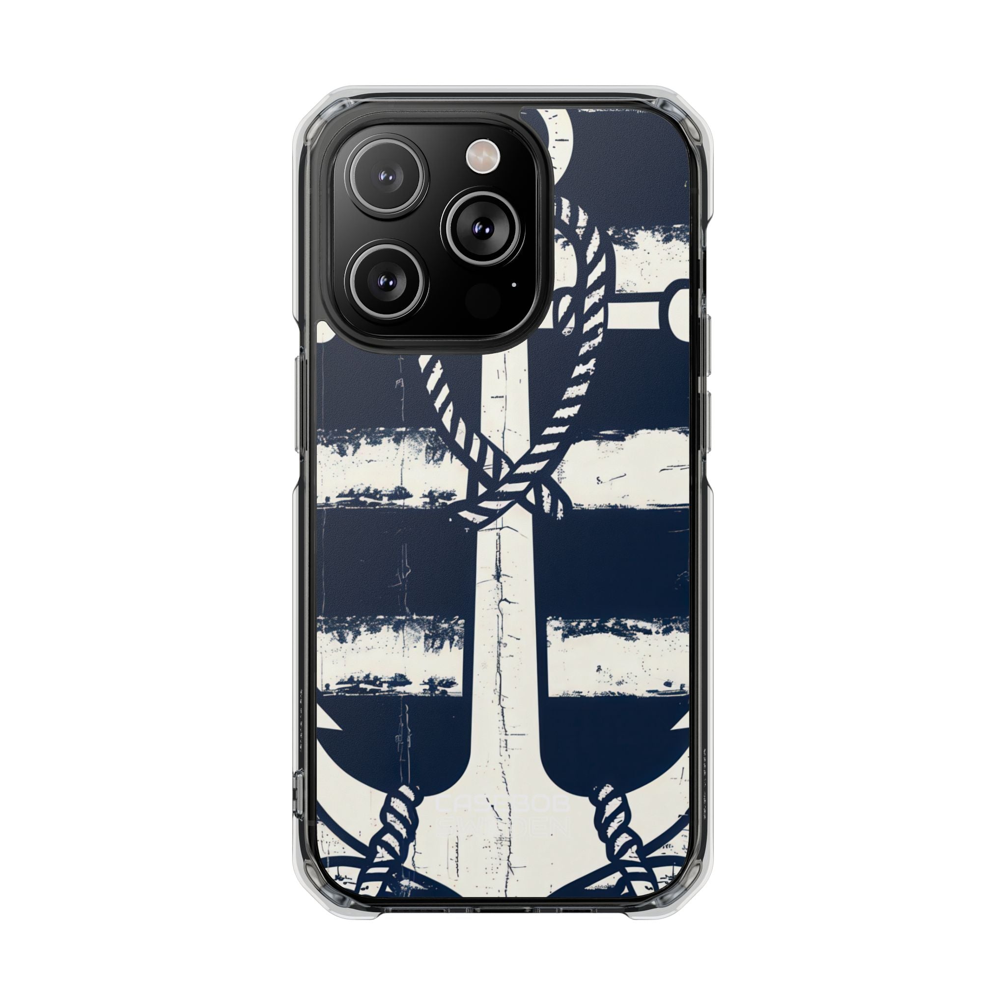 Navy Anchor Stripes iPhone 14 - Impact Clear+