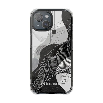 Fluid Rhythms: Monochrome Line Flow iPhone 15 - Clear Impact Phone Case