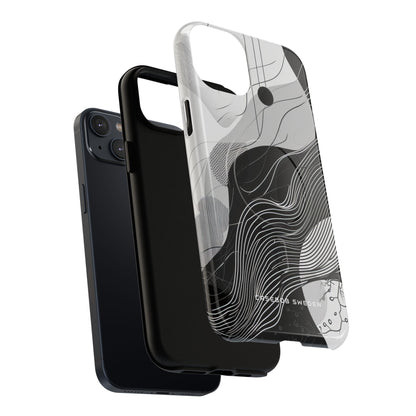 Fluid Rhythms: Monochrome Line Flow iPhone 14 | Tough+ Phone Case