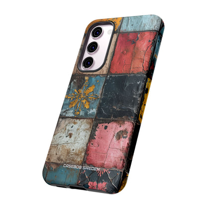 Rustic Red-Yellow Vintage Tiles - Tough Samsung S23 Phone Case