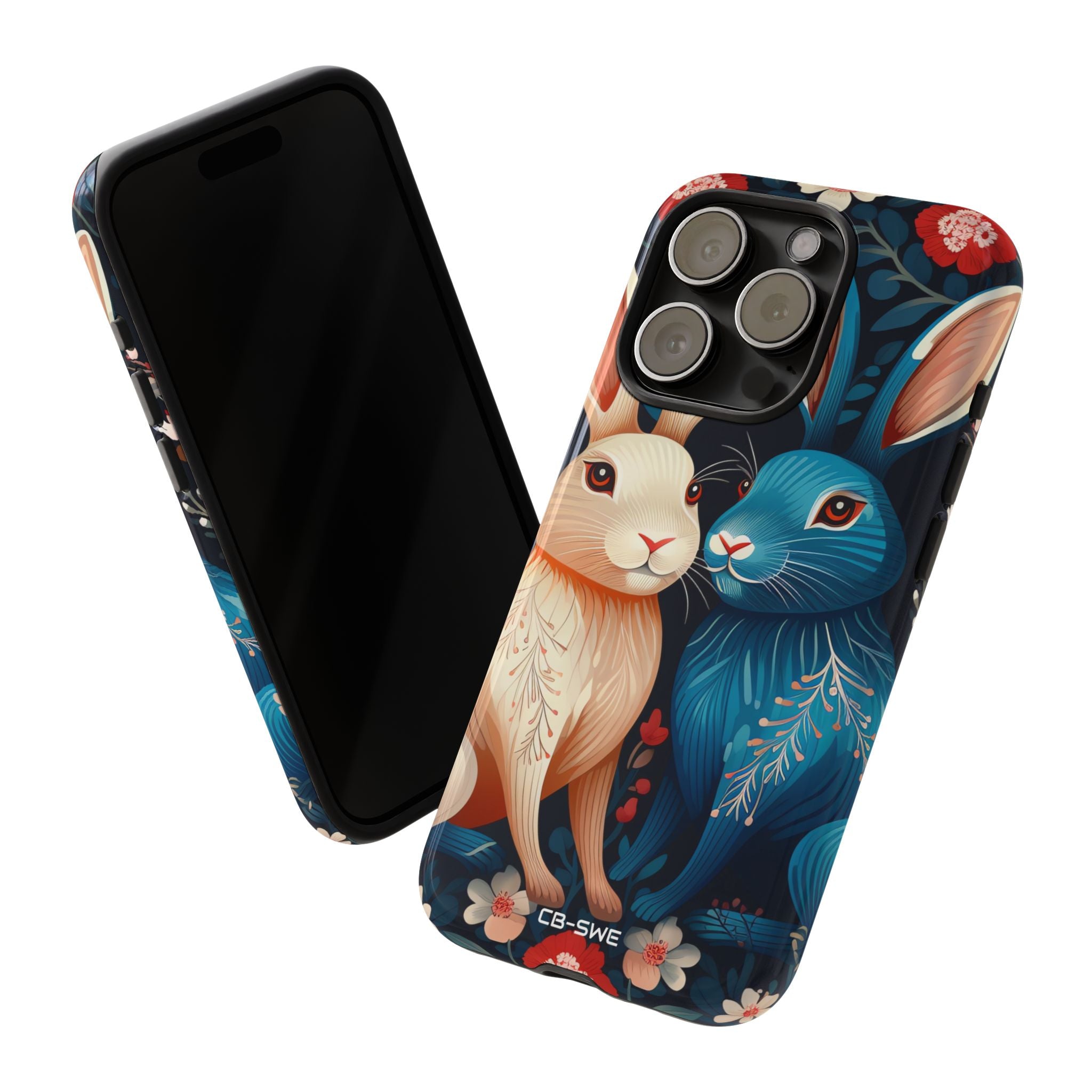 Rabbits Embrace Blossoms - iPhone Case