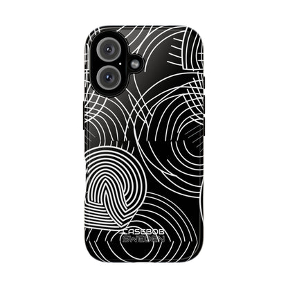 Monochrome Spiral Curves iPhone 16 - Tough