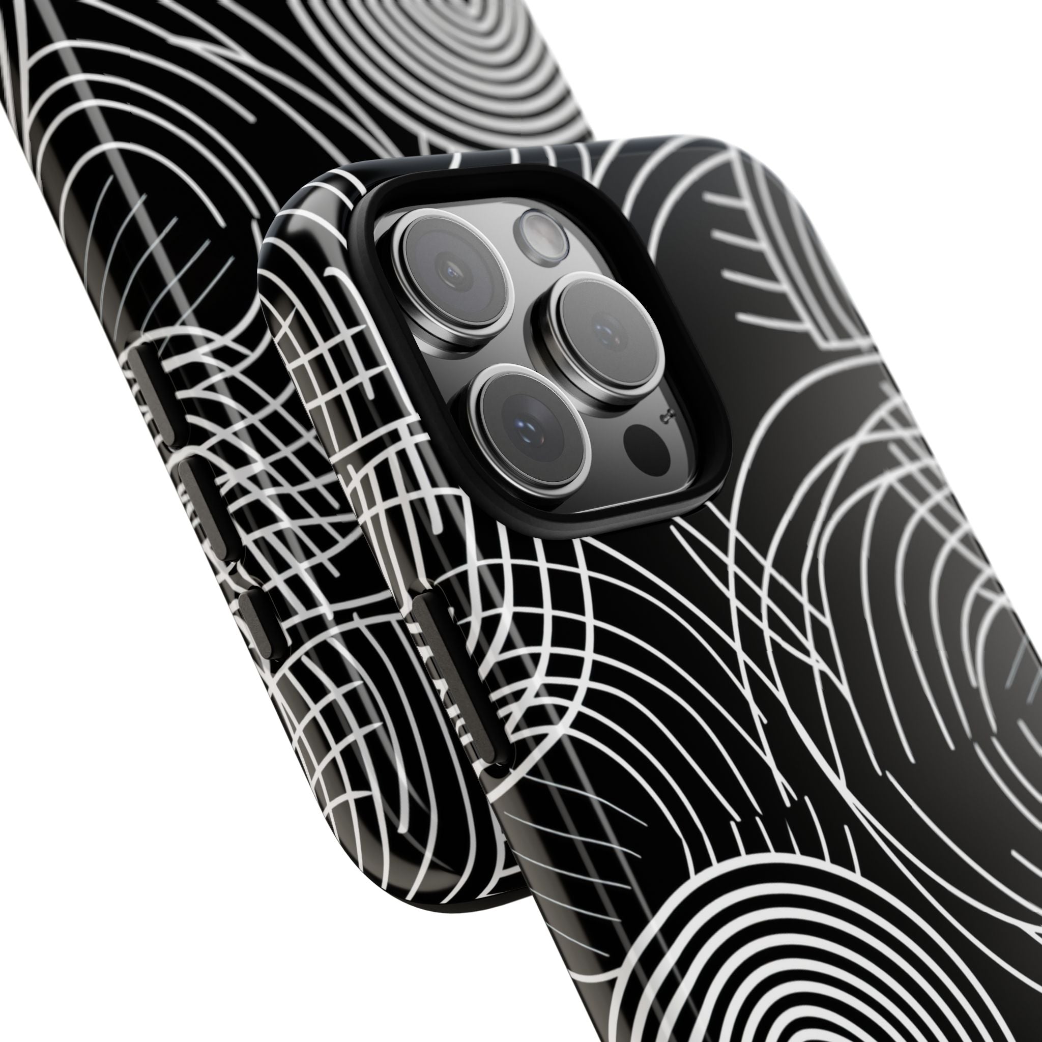 Monochrome Spiral Curves iPhone 16 - Tough