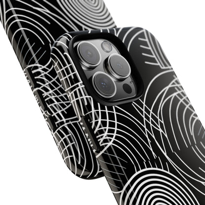 Monochrome Spiral Curves iPhone 16 - Tough