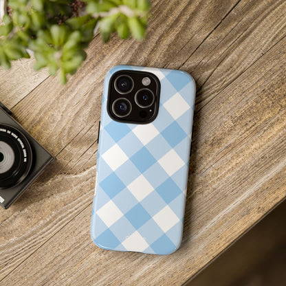 Soft Blue Gingham Elegance - iPhone Case