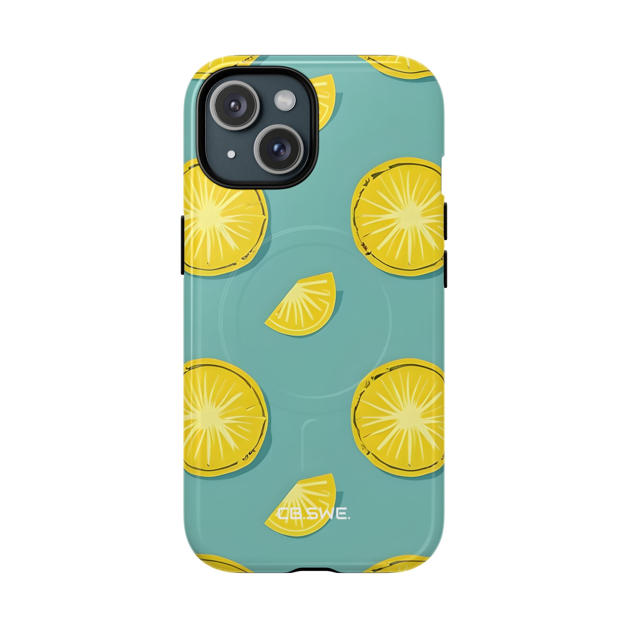 Bright Yellow Pineapple Slice on Teal iPhone 15 - Tough+