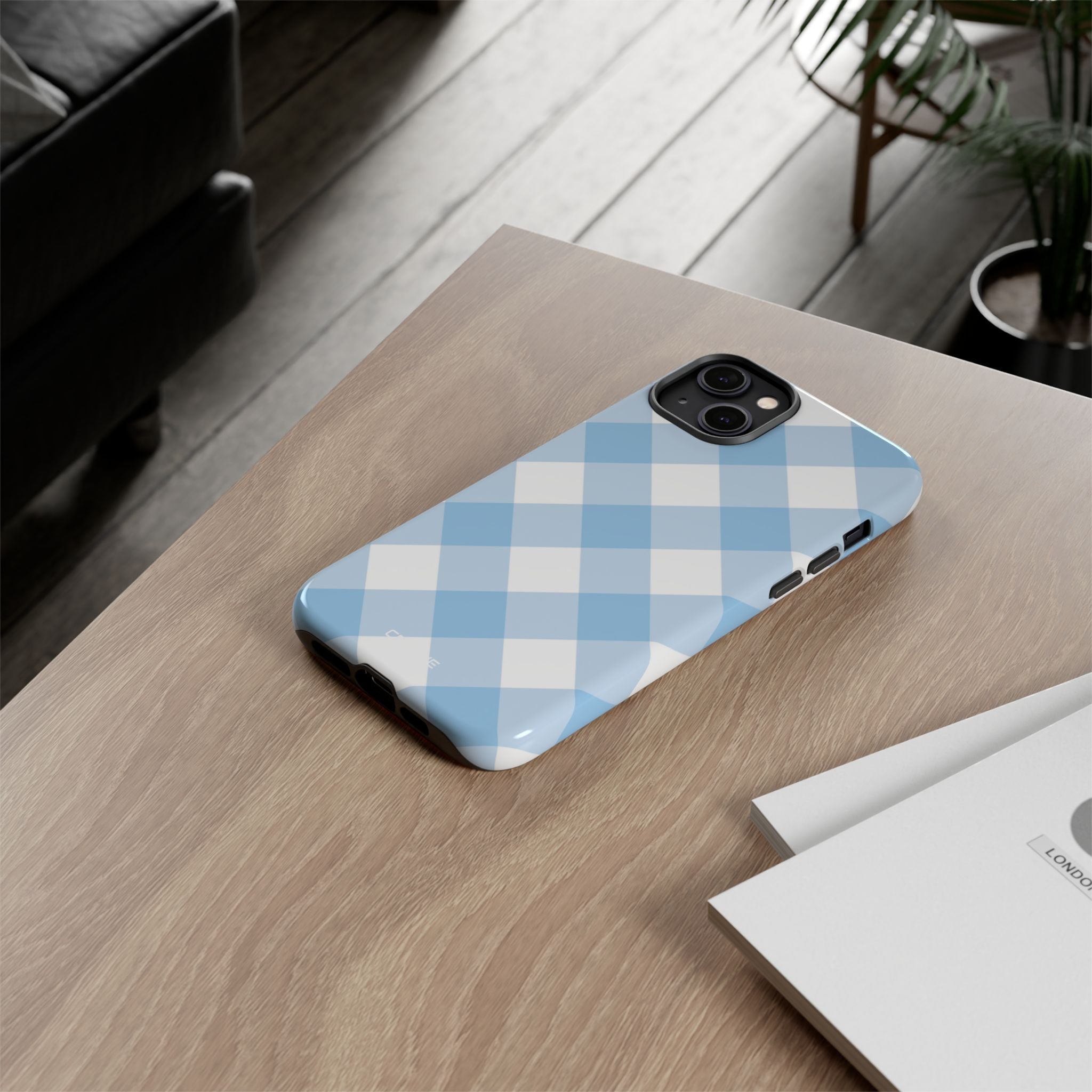 Soft Blue Gingham Elegance - iPhone Case