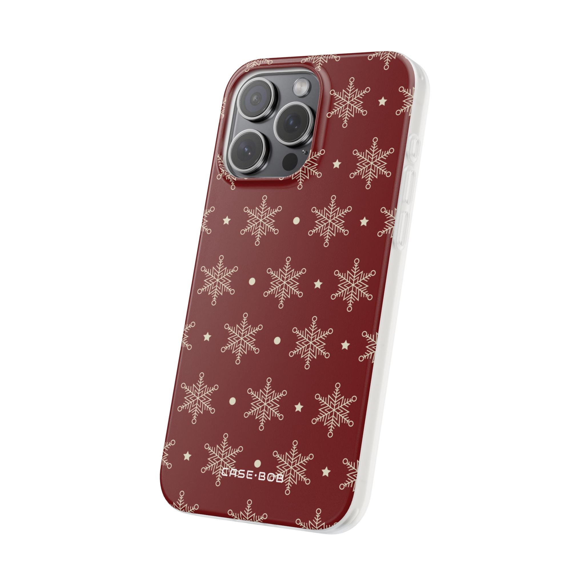 Cream Snowflake Crimson iPhone 15 Pro Max Case - Soft
