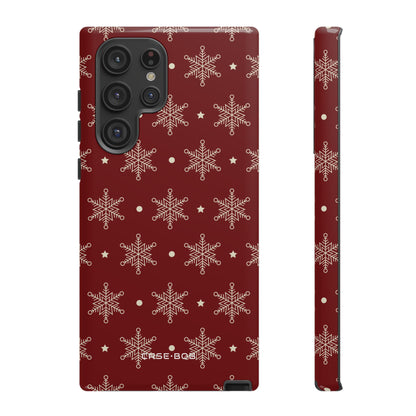 Cream Snowflake Crimson Samsung S22 Ultra Case - Tough