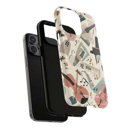 Beige Musical Instruments Pattern - Tough + MagSafe® iPhone 15 Phone Case