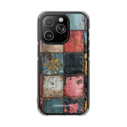 Rustic Red-Yellow Vintage Tiles - Clear Impact iPhone 14 Phone Case