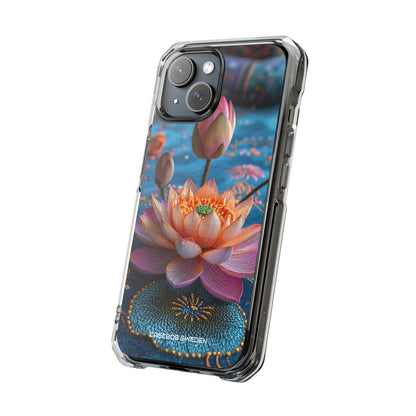 Vibrant Lotus Embroidery - Clear Impact iPhone 15 Phone Case