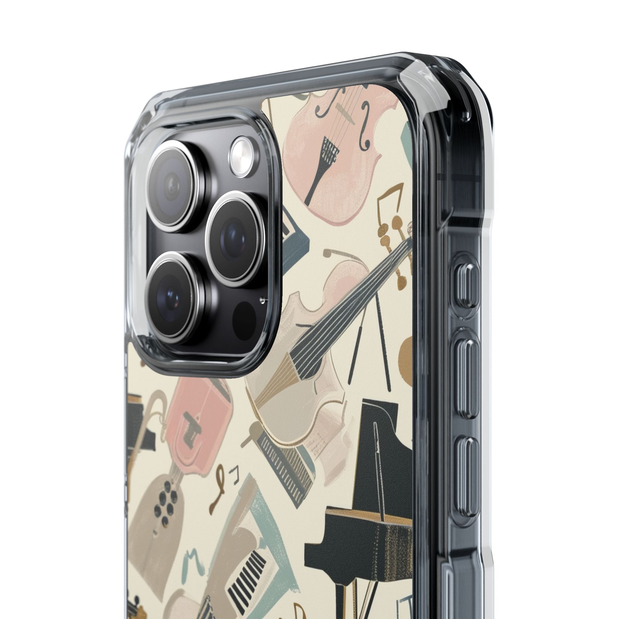 Beige Musical Instruments Pattern - Clear Impact iPhone 15 Phone Case