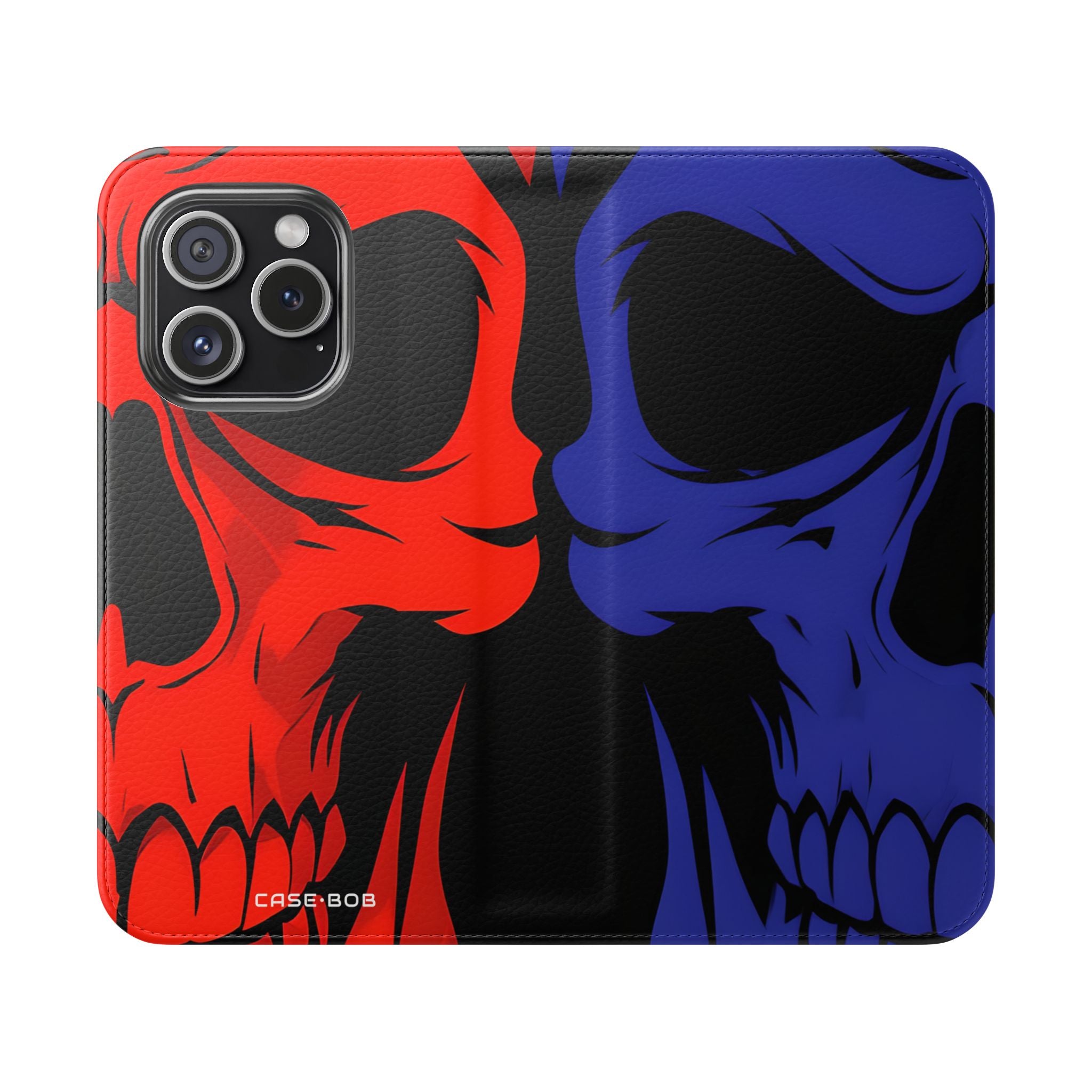 Dual Skulls RedBlue - iPhone 15 Pro Case - Wallet
