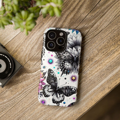 Monochrome Butterflies Sunlit iPhone 16 Pro Case - Tough