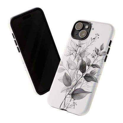 Veined Leaves Gray iPhone 15 Plus Case - Tough
