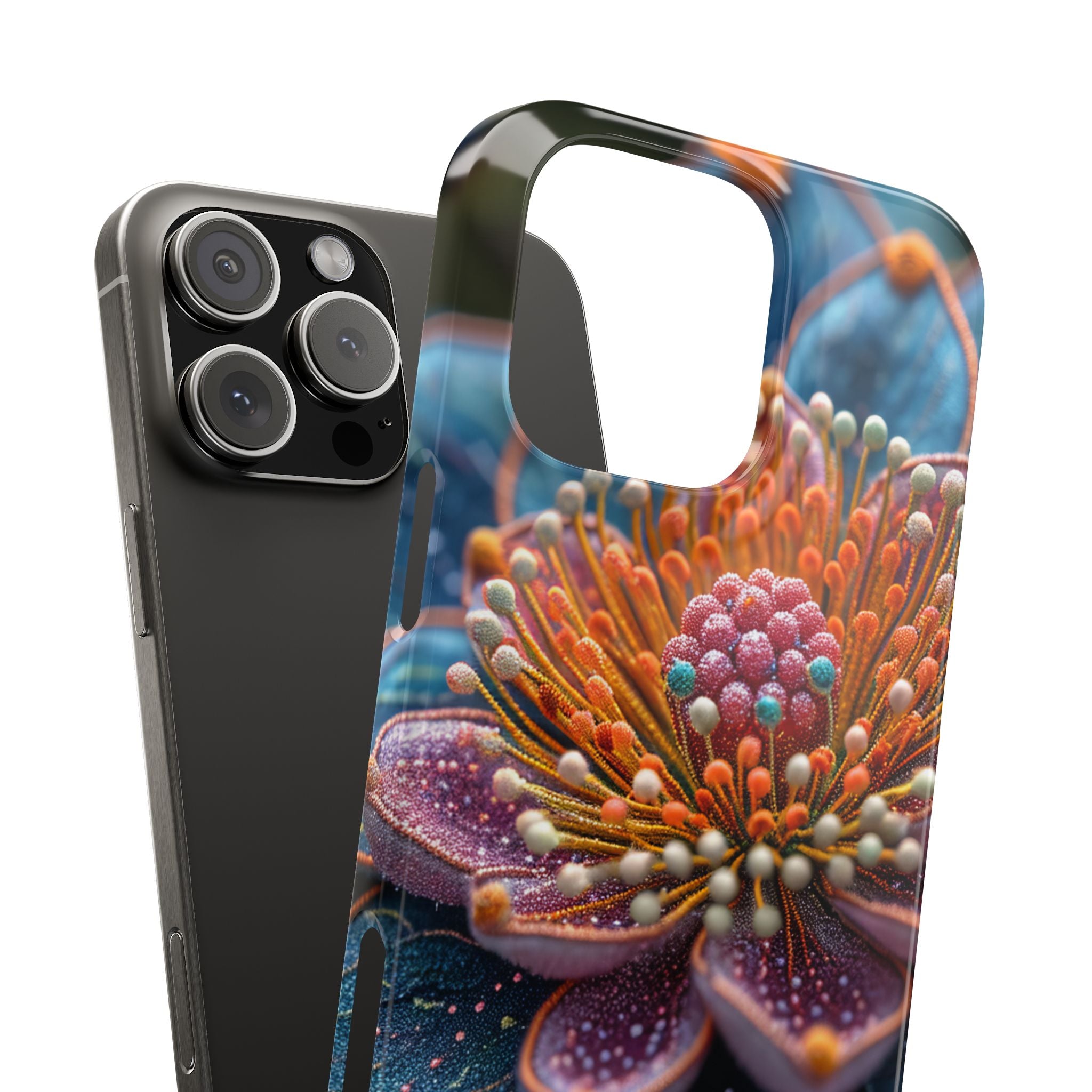 Blue-Orange Floral Swirl - Slim iPhone 16 Phone Case