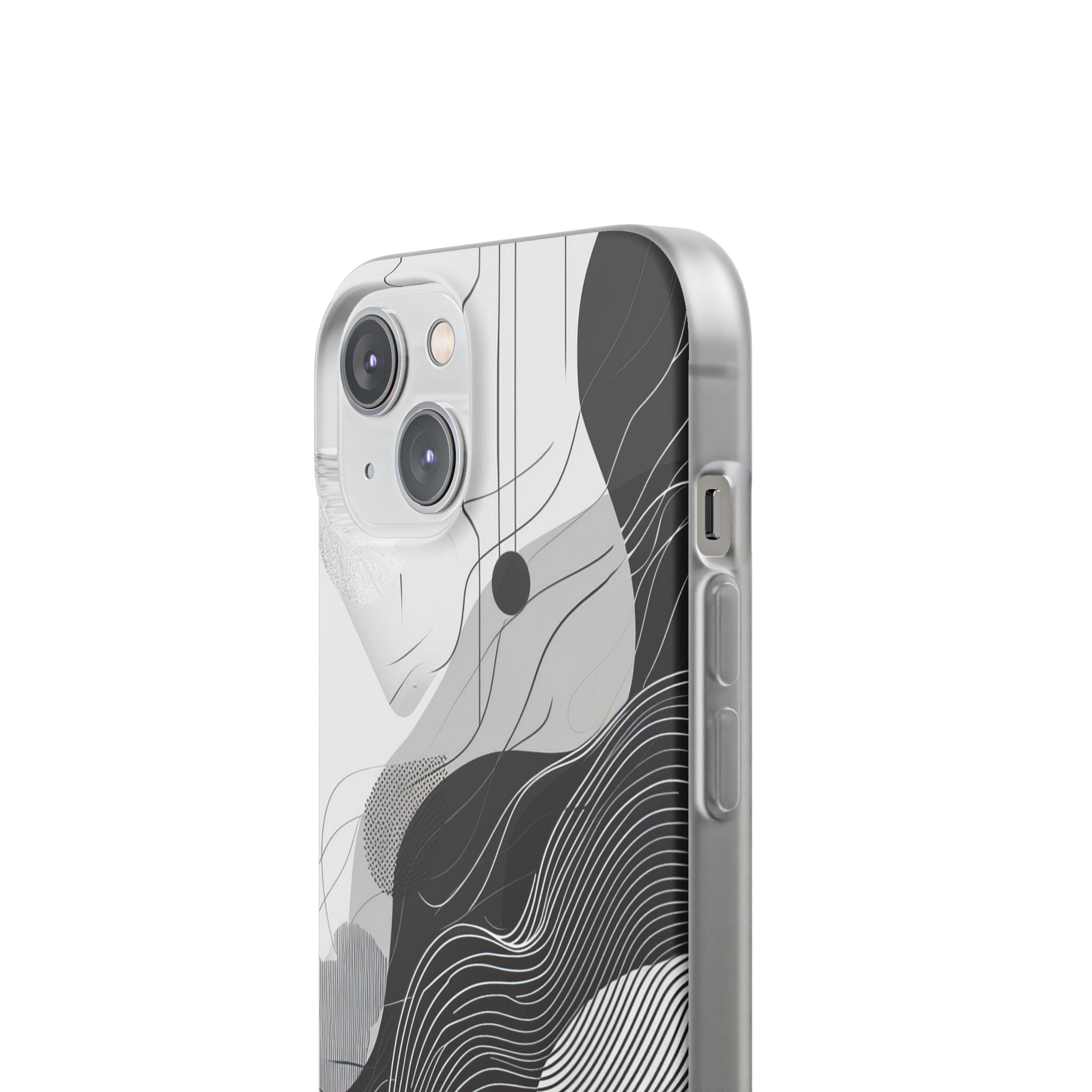 Fluid Rhythms: Monochrome Line Flow iPhone 14 - Flexi Phone Case