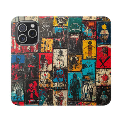 Portrait Grid Crimson - iPhone 15 Pro Case - Wallet