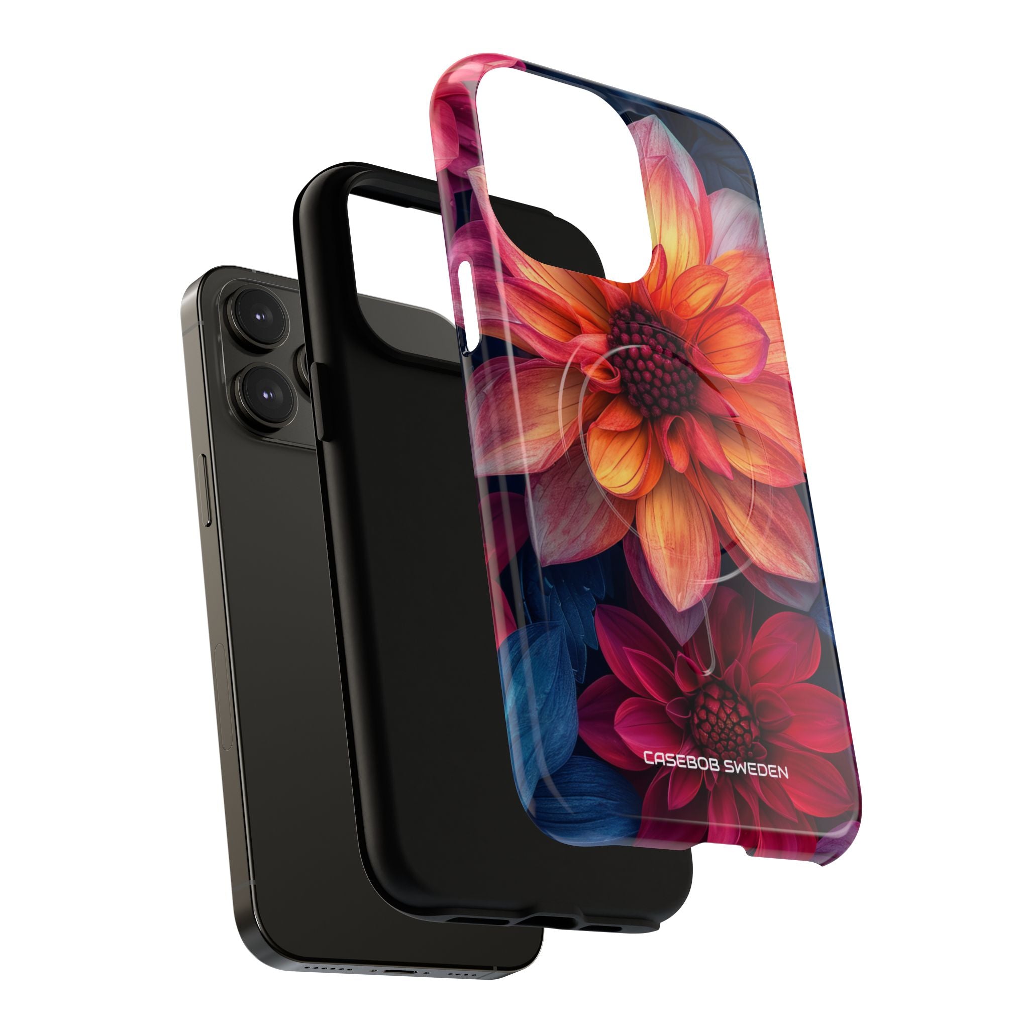 Floral Harmony Orange Blue - Tough + MagSafe® iPhone 14 Phone Case