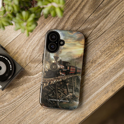 Vintage Steam Train Crossing Mountain Bridge iPhone 16 - Tough Phone Case