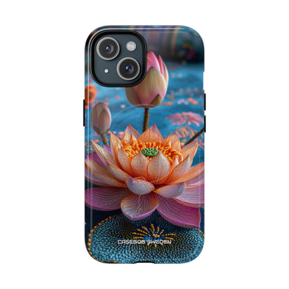 Vibrant Lotus Embroidery - Tough + MagSafe® iPhone 15 Phone Case