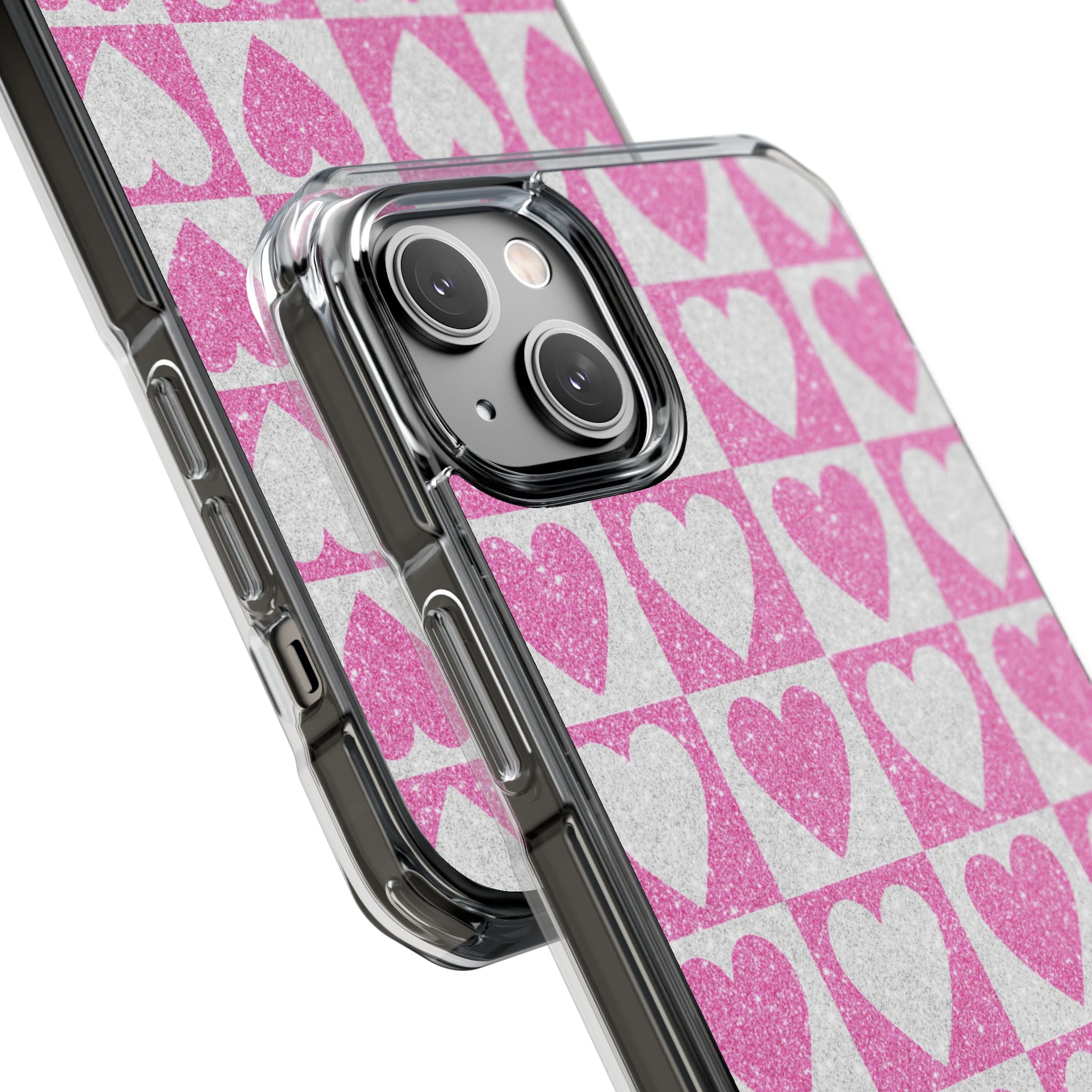 Glitter Heart Grid iPhone 14 Plus Case - Impact